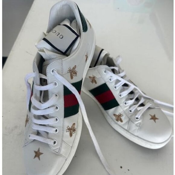 Gucci Ace Embroidered ‘Bees and Stars’ White men size 91/2 - Picture 1 of 7